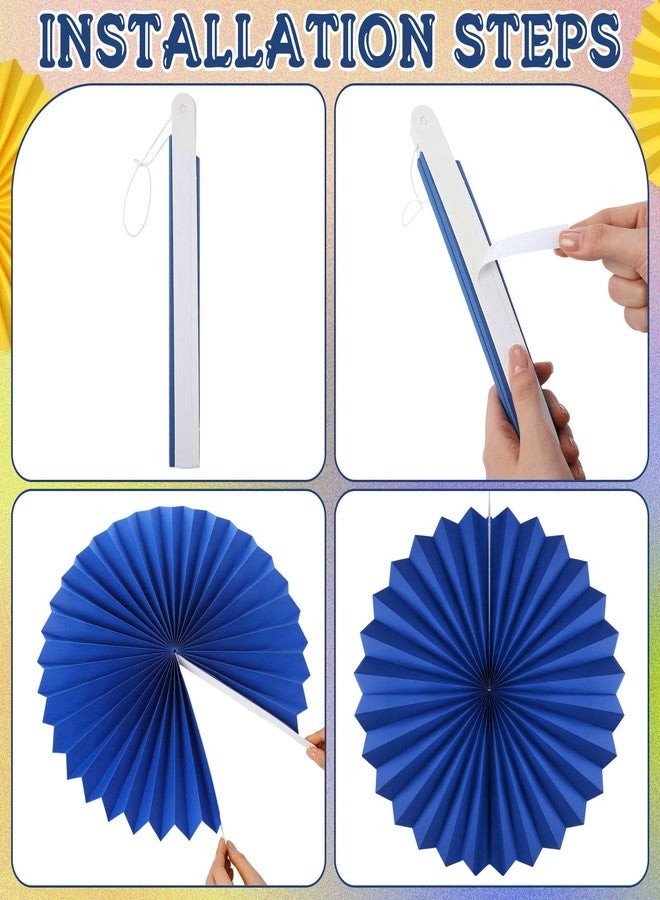 MotiMind 24 Pcs Blue and Yellow Paper Fans Party Decorations Classroom Decor Wall Background Ceiling Hanging Decoration for Birthday Wedding Graduation Theme Party - Image 3